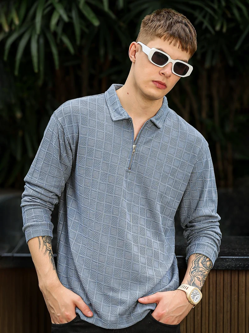 مانياك Maniac Mens Printed High Neck Half Sleeve Cream and Black Cotton T-Shirt